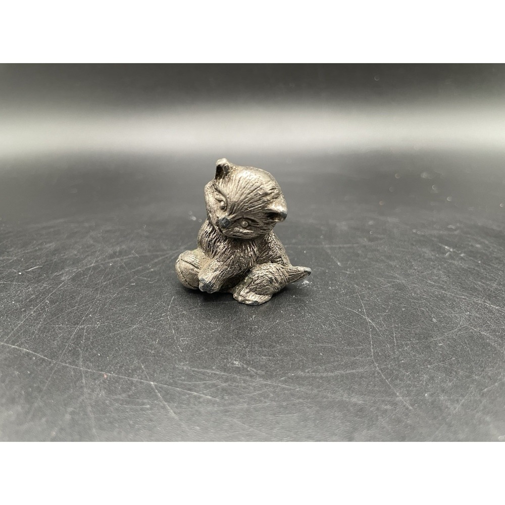 Vintage Miniature Heavy Pewter Playing Cat Kitten Figurine Tiny Trinket